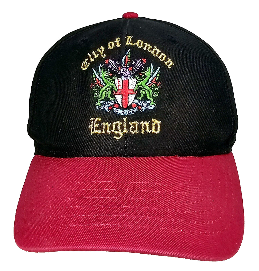 City Of London, England Black Red Cotton Trucker Hat Hook & Loop Closure